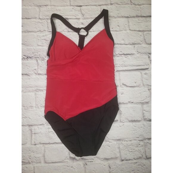 NWOT Aqua Green Women's Size Medium Red & Black One-Piece Swimsuit - Picture 1 of 2